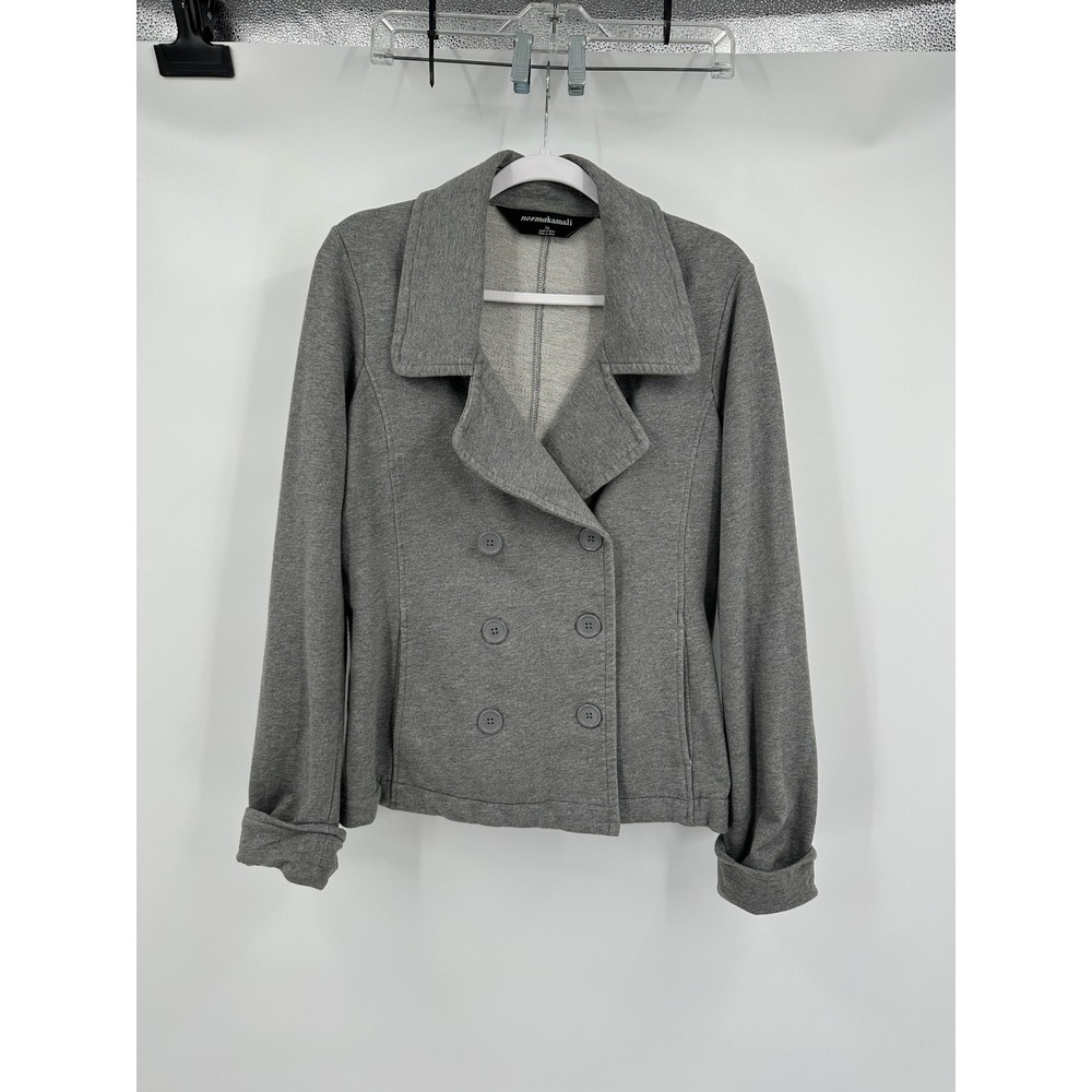 Norma Kamali Womens Gray Knit Blazer Size‎ L Minimalist Capsule Workwear Neutral